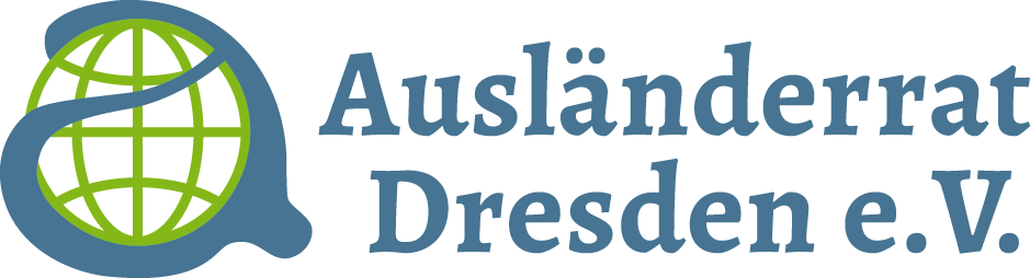 Logo des Ausländerrat Dresden e.V.: Ein geschwungenes "a" und ein Globus