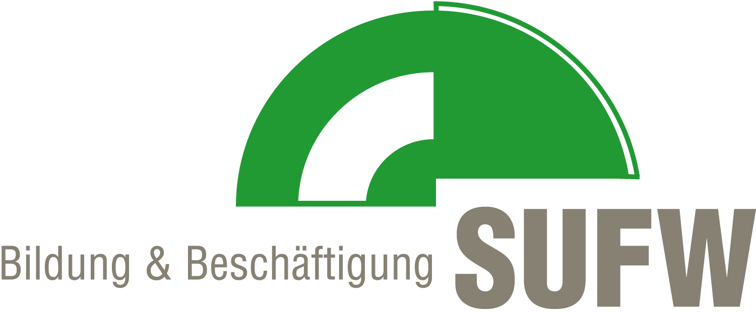 Logo der Sächsisches Umschulungs- und Fortbildungswerk Dresden e.V.: Ein grüner Halbkreis mit den Worten "Bildung & Beschäftigung SUFW"